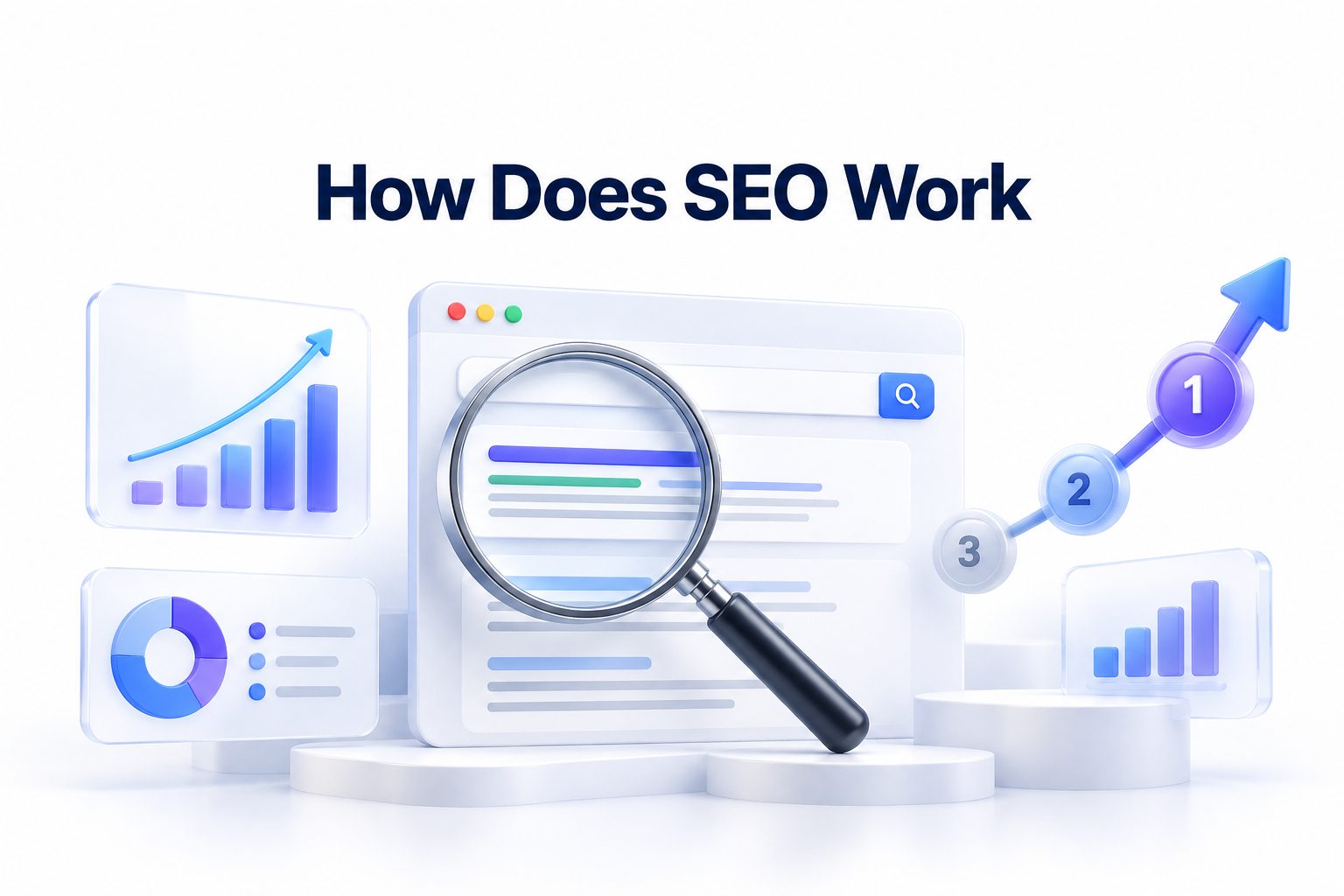 SEO process connecting search engines, websites, and users